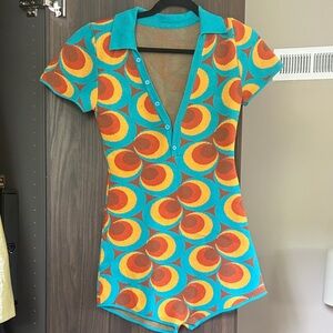Retro Turquoise and Orange Women’s One-Piece Romper